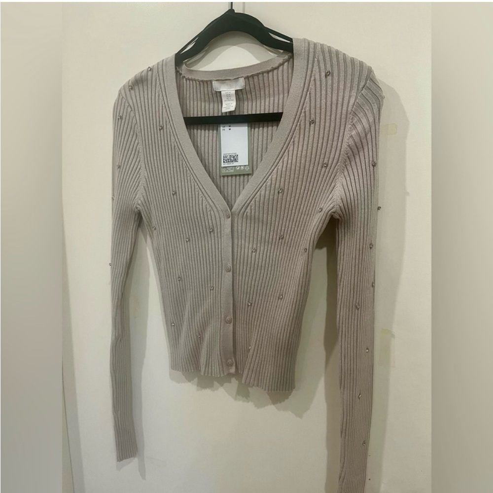 H&M Rhinestone-embellished Ribbed Cardigan NWT